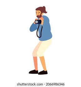 fotógrafo barbudo con icono de cámara