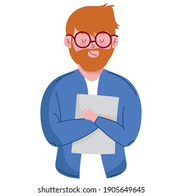 bearded physician cartoon with documents in hands vector illustration
