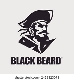 Bearded pirate captain head logo