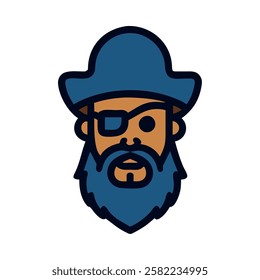 Bearded pirate captain wearing a hat isolated vector illustration