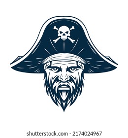 Bearded Pirate Head Vector Illustration. Pirate Logo