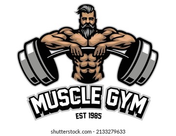 Bearded Powerlifter Muscle Man Mascot Logo