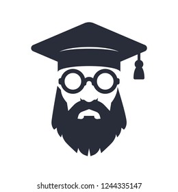 Bearded professor or old graduate with round glasses