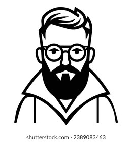 Bearded Programmer In Glasses Flat Icon Isolated On White Background