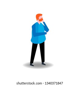 Bearded redhead man thinks.