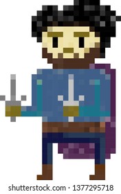 a bearded rogue with his daggers (pixel icons)