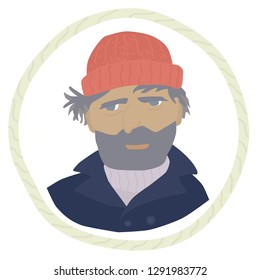 A bearded sailor wearing navy pea coat and red hat Vector illustration set