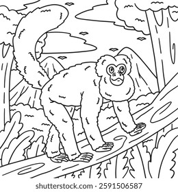 Bearded Saki Monkey Animal Coloring Page for Kids 