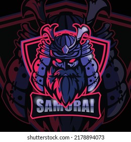 Bearded samurai head mascot logo design for esport