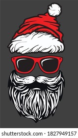 Bearded Santa with cool glases and long beard, vector illustration christmas santa clipart. Beard art for t-shirt print