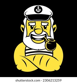 Capitán o capitán del buque con una tubería y una tapa máxima para el diseño del logotipo náutico marino para marinero