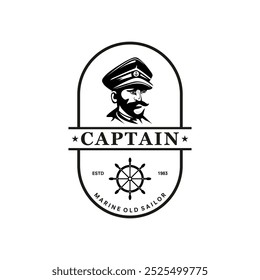 Bartschiff Kapitän oder Kapitän mit Rohr und Spitze für Marine nautische Logo Design für Seemann