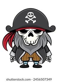 Bearded Skeleton wearing pirate cap, bandana and Sailor uniform. Best for sticker, logo, and mascot with halloween themes