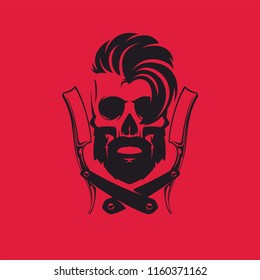 Bearded skull,  barber shop logo