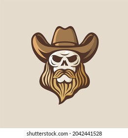 Bearded skull cowboy logo, suitable for identity logos or brand logos.