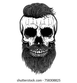 Bearded skull. Design element for poster, emblem, t shirt. Vector illustration