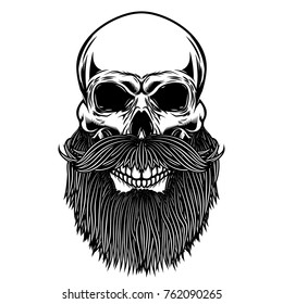 Bearded skull. Design element for poster, emblem, t shirt. Vector illustration