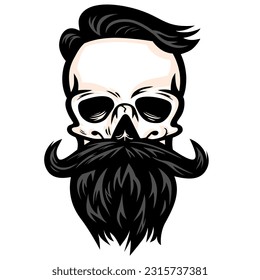 Bearded Skull Hipster Logo Design Illustration Template Vector
