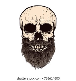 Bearded skull illustration on white background. Design element for poster, emblem, sign, t shirt. Vector illustration