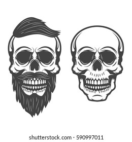 bearded skull isolated on white background. Vector illustration