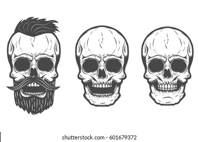 bearded skull isolated on white background. Vector illustration