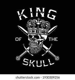 Bearded Skull King With Crossed Swords Vector Illustration