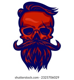 Bearded Skull Logo Design Illustration Template Vector
