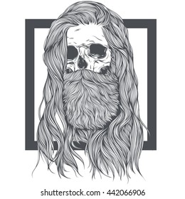 Bearded Skull With Long Hair