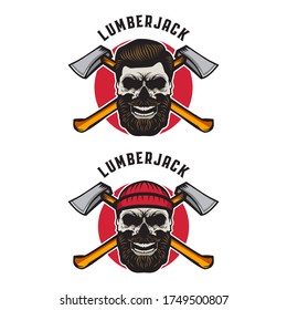 Bearded skull lumberjack with axes