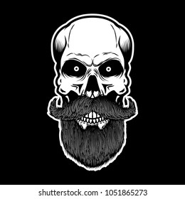 Bearded skull on dark background. Design element for poster, emblem, t shirt. Vector illustration