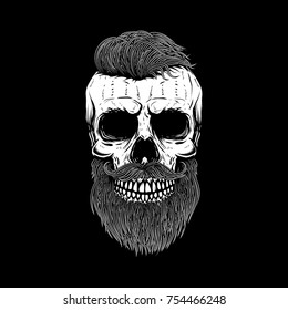 Bearded skull on dark background. Design element for poster, emblem, t shirt. Vector illustration