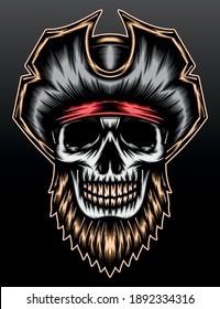Bearded skull pirate. Premium vector