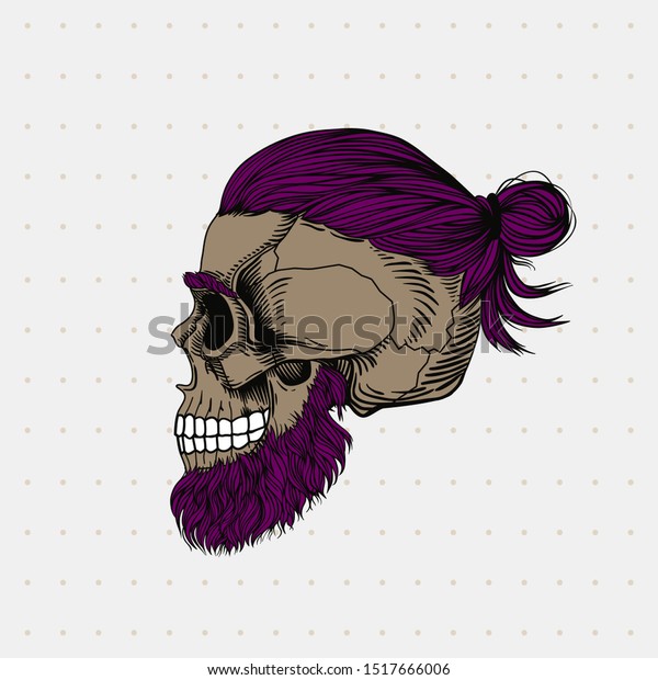 Bearded Skull Purple Hair Bun Stylish Stock Vector Royalty Free