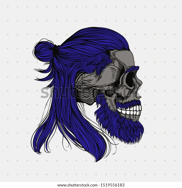 Bearded Skull Purple Hair Bun Stylish Royalty Free Stock Image