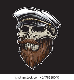 bearded skull with sailor hat vector design
