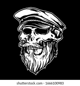 bearded skull with sailor hat vector design
