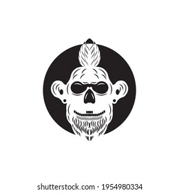 Bearded skull vector illustration. Skull with hair. Hipster.
