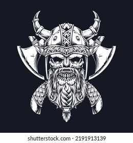 bearded  skull viking with axe illustration