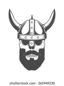 Bearded skull in Viking helmet