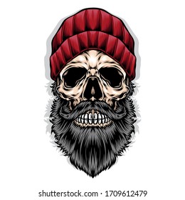 bearded skull wear red beanie vector