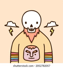Bearded skull wearing human face t shirt illustration. Vector graphics for t-shirt prints and other uses.