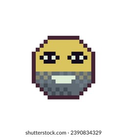 Bearded smiley, unshaven face, pixel art icon with beard emoticon cartoon character. 8-bit style. Language emotion. Flat style. Isolated abstract vector illustration.