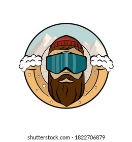 
bearded snowboarder with beer in vector