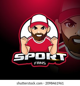 Bearded sport fans with hat mascot cartoon vector illustration