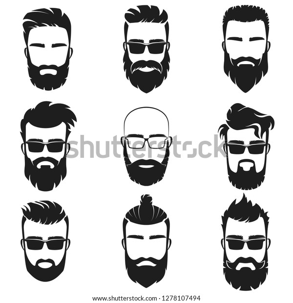 Bearded Stylish Hipster Men Faces Different Stock