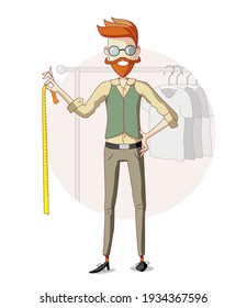 Bearded tailor holding tape measure - choose your size.