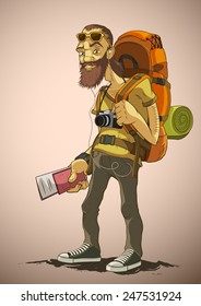Bearded traveler with a large backpack