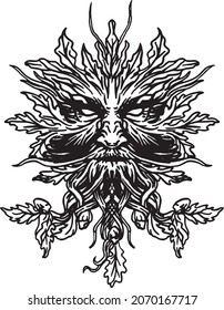 BEARDED TREE KING  ENTS GREEN MAN MASK BRITISH MYTHICAL CHARACTER LOGO