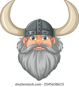 Viking barbudo com ilustração de capacete com chifres