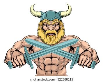 Bearded Viking Warrior mascot with crossed swords